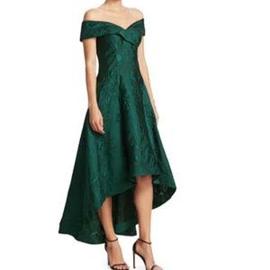 Teri Jon Off the Shoulder High Low jacquard Dress